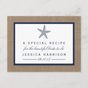 Navy Blue Starfish Beach Bridal Shower Recipe Card