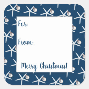 Navy Blue Starfish Christmas Present Stickers