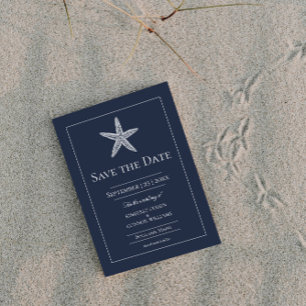 Navy Blue Starfish Monogram Photo Save The Date
