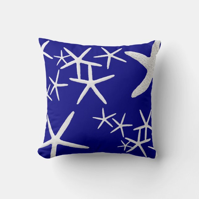 Navy Blue Starfish Pattern Decorative Throw Pillow (Front)