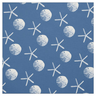 Navy Blue Starfish & Sand Dollar Beach Theme Fabric