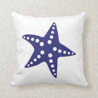 Navy Blue Starfish Throw Pillow, Beach Ocean Theme
