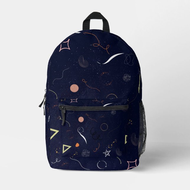Navy Blue Starry Night Doodle printed bagpack  Backpack (Front)