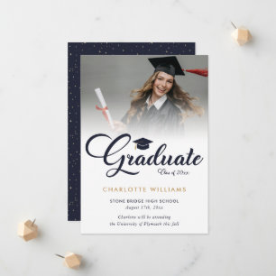 Navy Blue Starry Night Photo Graduation Announcement