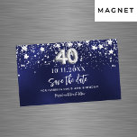 Navy blue stars 40th birthday Save the Date magnet<br><div class="desc">A modern and elegant Save the Date magnet for a 40th birthday party.   A navy blue background decorated with faux silver stars. Personalise and add a date and name. The blue colour is uneven.  The text: Save the Date is written with a large trendy hand lettered style script.</div>