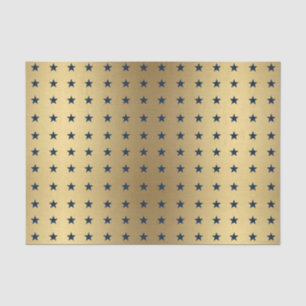 Navy Blue Stars Pattern on Metallic Gold Tissue Paper
