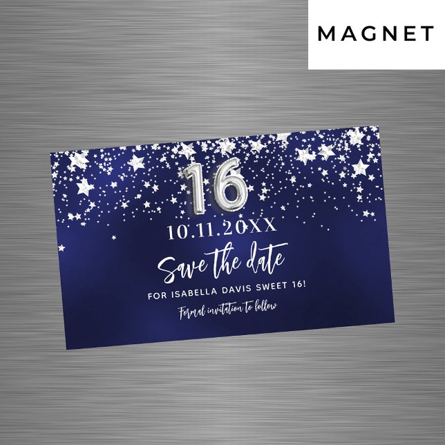 Navy blue stars Sweet 16 Save the Date magnet (Creator Uploaded)