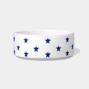 Navy Blue stars white pattern dog Pet ceramic Bowl