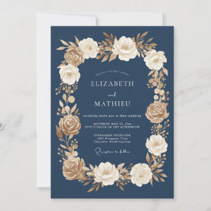 Navy Blue Stately Formal Wedding Invitation