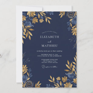 Navy Blue Stately Midnight Wedding Invitation