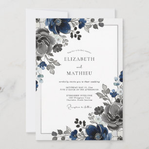 Navy Blue Stately Winter Wedding Invitation