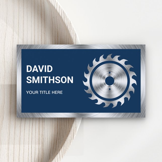 Navy Blue Steel Circular Saw Handyman Carpenter Business Card (Creator Uploaded)