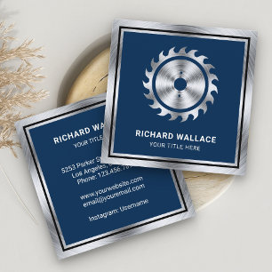Navy Blue Steel Circular Saw Handyman Carpenter Square Business Card