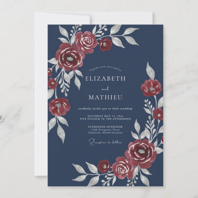 Navy Blue Sterling Winter Wedding Invitation (Front)