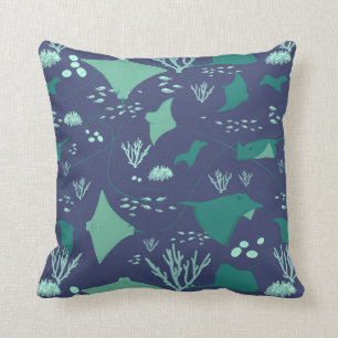 Navy Blue Stingrays and Manta Rays Cushion