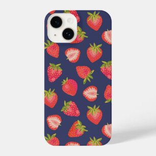 Navy Blue Strawberry pattern iPhone 14 Case