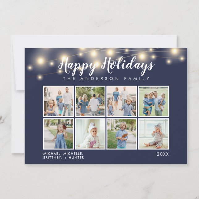 Navy Blue String Lights Photo Collage Holiday (Front)