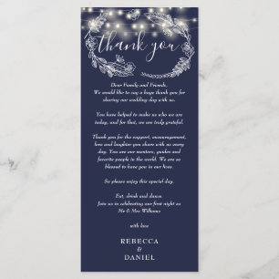 Navy Blue String Lights Thank You Place Card