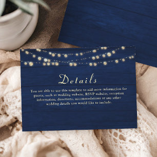 Navy Blue String Lights Wedding Details Card