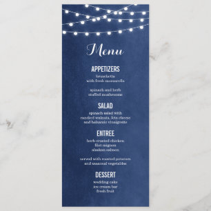 Navy Blue String Lights Wedding Menu Card