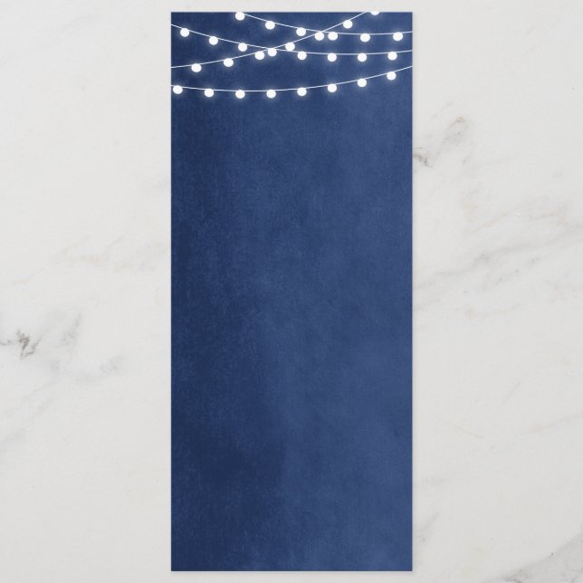 Navy Blue String Lights Wedding Program Template (Front)