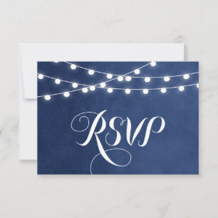 Navy Blue String Lights Wedding RSVP Card