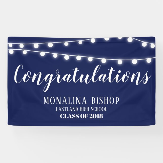 Navy Blue String Of Lights Congratulation Graduate Banner (Horizontal)