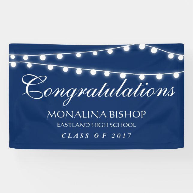 Navy Blue String Of Lights Congratulation Graduate Banner (Horizontal)