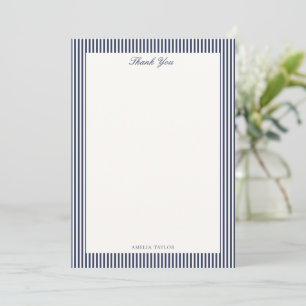 Navy Blue Stripe Elegant Custom Baby Shower Thank You Card