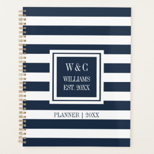 Navy Blue Stripe Family Name Monogram 2023 Planner