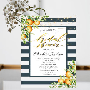 Navy Blue Stripe Lemon Citrus Bridal Shower Invitation