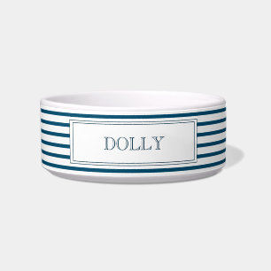 Navy Blue Stripe   Personalised Pet Bowl