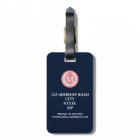 Navy Blue Stripe with Pink Laurel Wreath Monogram
