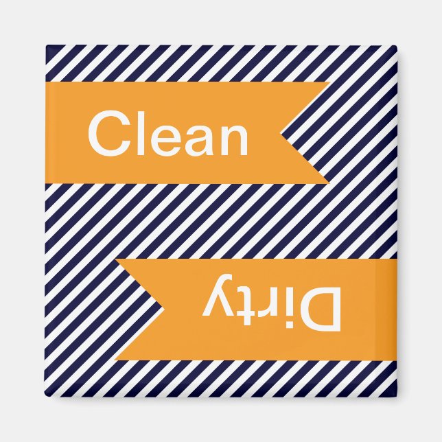 Navy Blue Striped Clean - Dirty Dishwasher Magnets (Front)