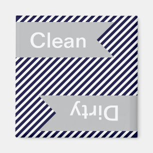 Navy Blue Striped Clean - Dirty Dishwasher Magnets