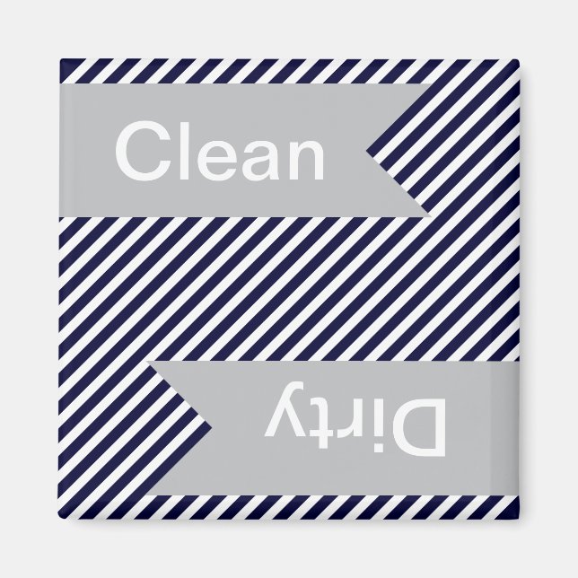 Navy Blue Striped Clean - Dirty Dishwasher Magnets (Front)