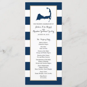 Navy Blue Stripes Cape Cod Map   Ceremony Program Programme