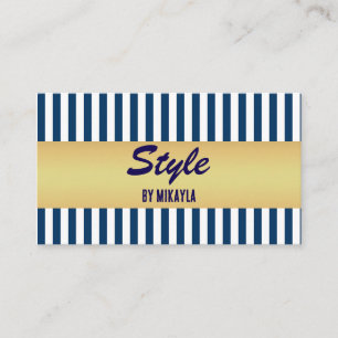 Navy Blue Stripes Gold Bar Stylist Business Card