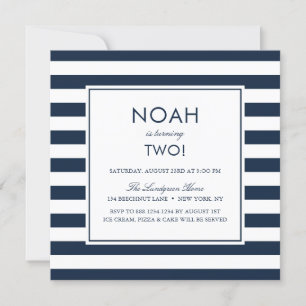 Navy Blue Stripes Kids Birthday Party Invitation