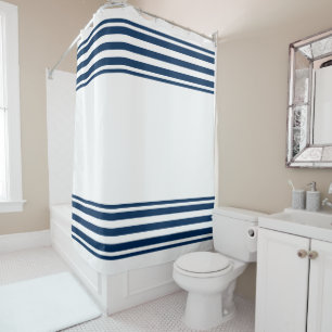 Navy Blue Stripes Shower Curtain