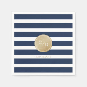 Navy blue stripes simple modern wedding monogram napkin