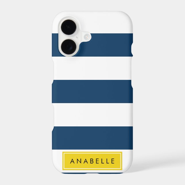 Navy Blue Stripes, Striped Pattern, Your Name (Back)