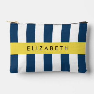 Navy Blue Stripes, Striped Pattern, Your Name Accessory Pouch