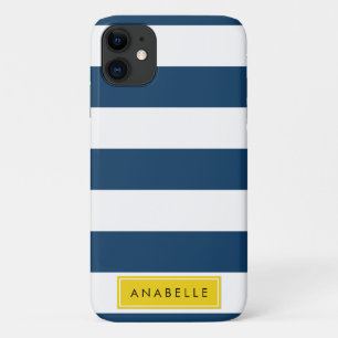 Navy Blue Stripes, Striped Pattern, Your Name Case-Mate iPhone Case