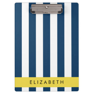 Navy Blue Stripes, Striped Pattern, Your Name Clipboard