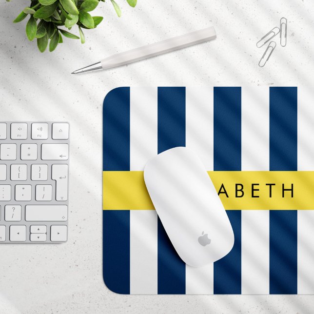 Navy Blue Stripes, Striped Pattern, Your Name Mouse Pad (Creator Uploaded)