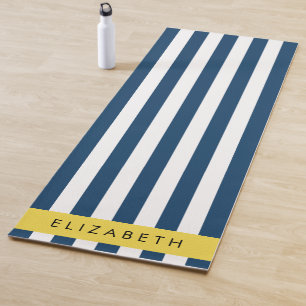Navy Blue Stripes, Striped Pattern, Your Name Yoga Mat