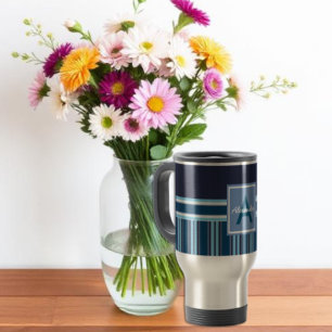Navy Blue Stripes Travel Mug