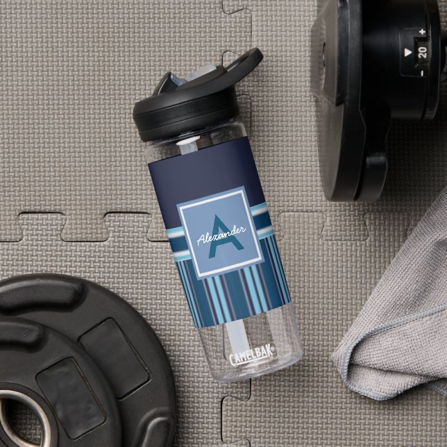 Navy Blue Stripes Water Bottle (Gym)