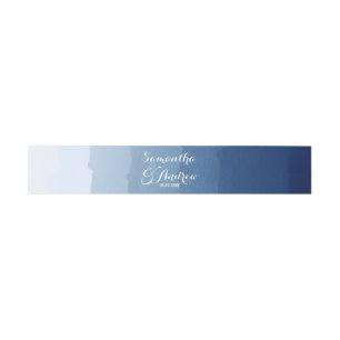 Navy blue stripes watercolor ombre wedding invitation belly band
